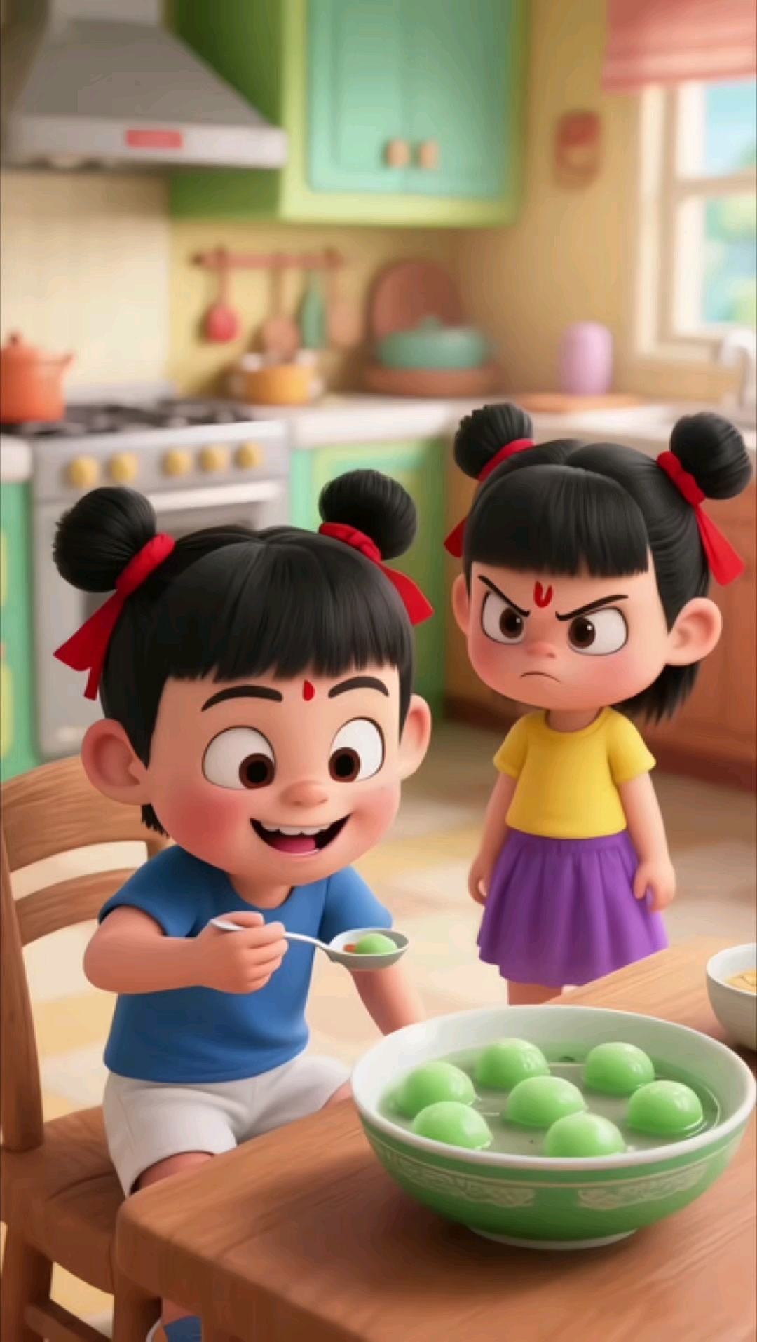 妈妈给哥哥的汤圆比我多还是彩色的