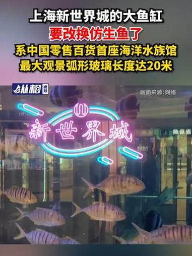 上海新世界城的大鱼缸,要改换仿生鱼了,系中国零售百货首座海洋水族馆,最大观景弧形玻璃长度达