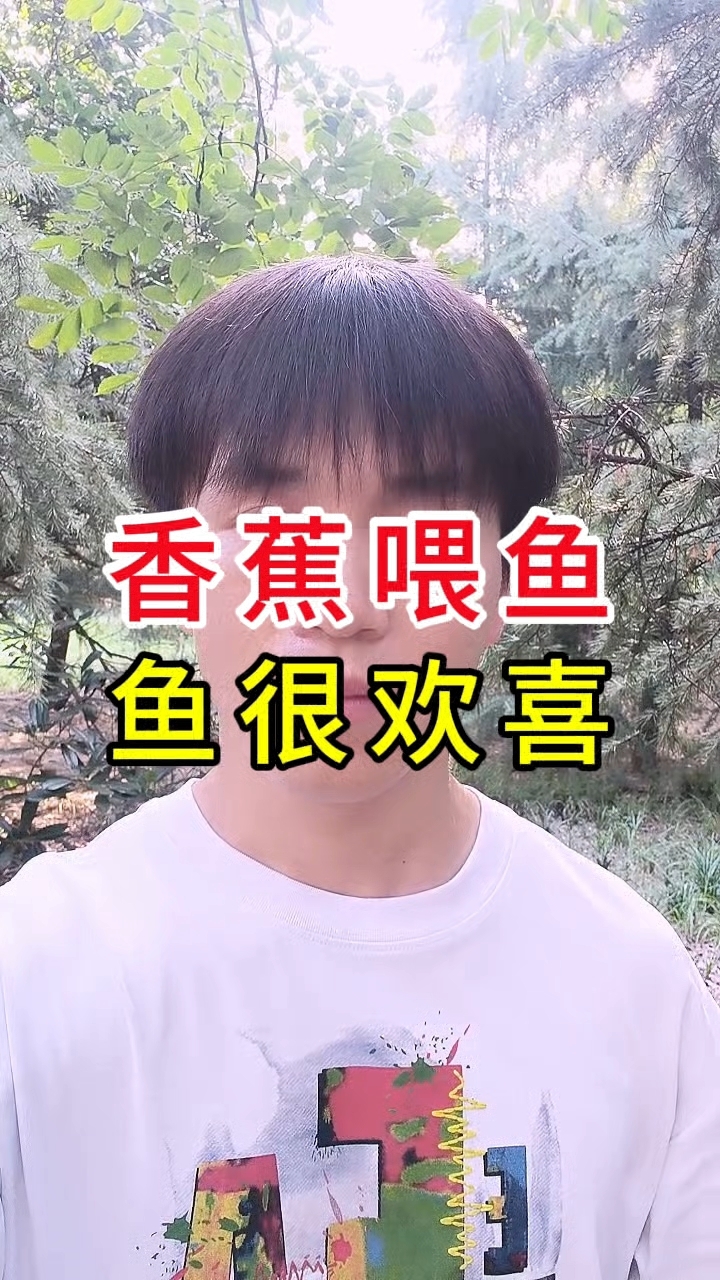 香蕉喂鱼 鱼很欢喜