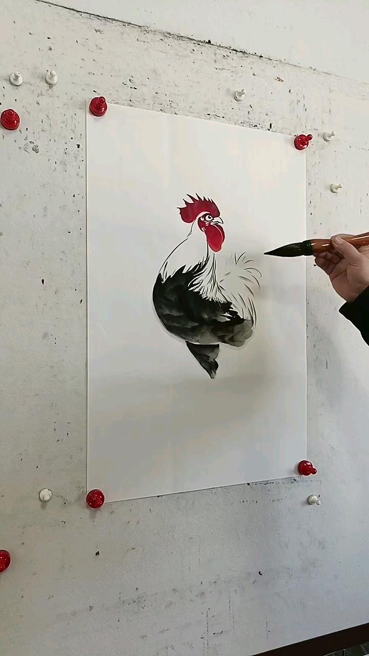 王兴民国画公鸡:纯手工绘画,大公鸡这样画,专业画公鸡,画公鸡