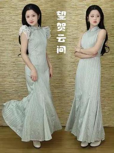 可拆卸袖子的鱼尾旗袍,竟然还有两幅面孔 改良旗袍 旗袍