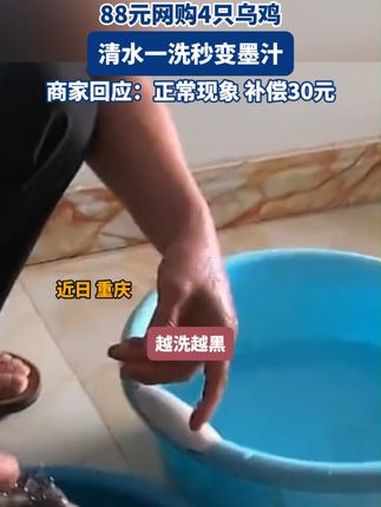 88元网购4只乌鸡,清水一洗秒变墨汁,商家回应:正常现象,补偿30元。(编辑:李丹琰 审核