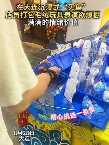 在大连沉浸式“买鱼”，店员打包毛绒玩具表演欲爆棚 秀我中国 大连 趣味 情绪价值