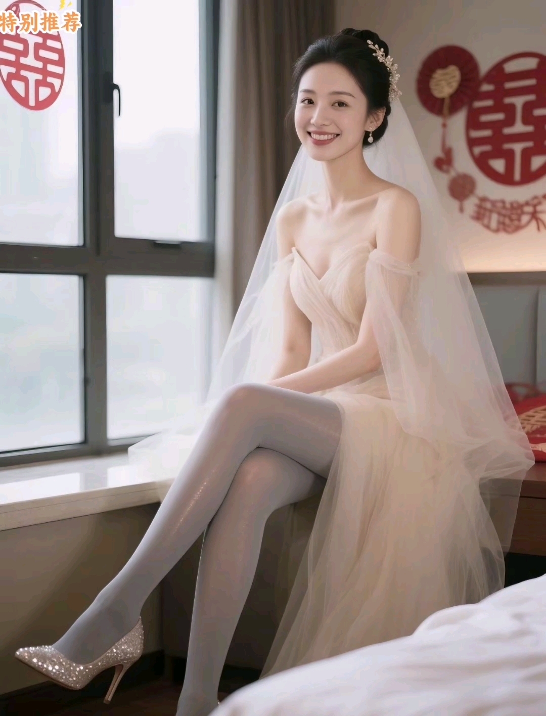 哇!没想到新娘穿上灰色丝袜也很好看呀!
