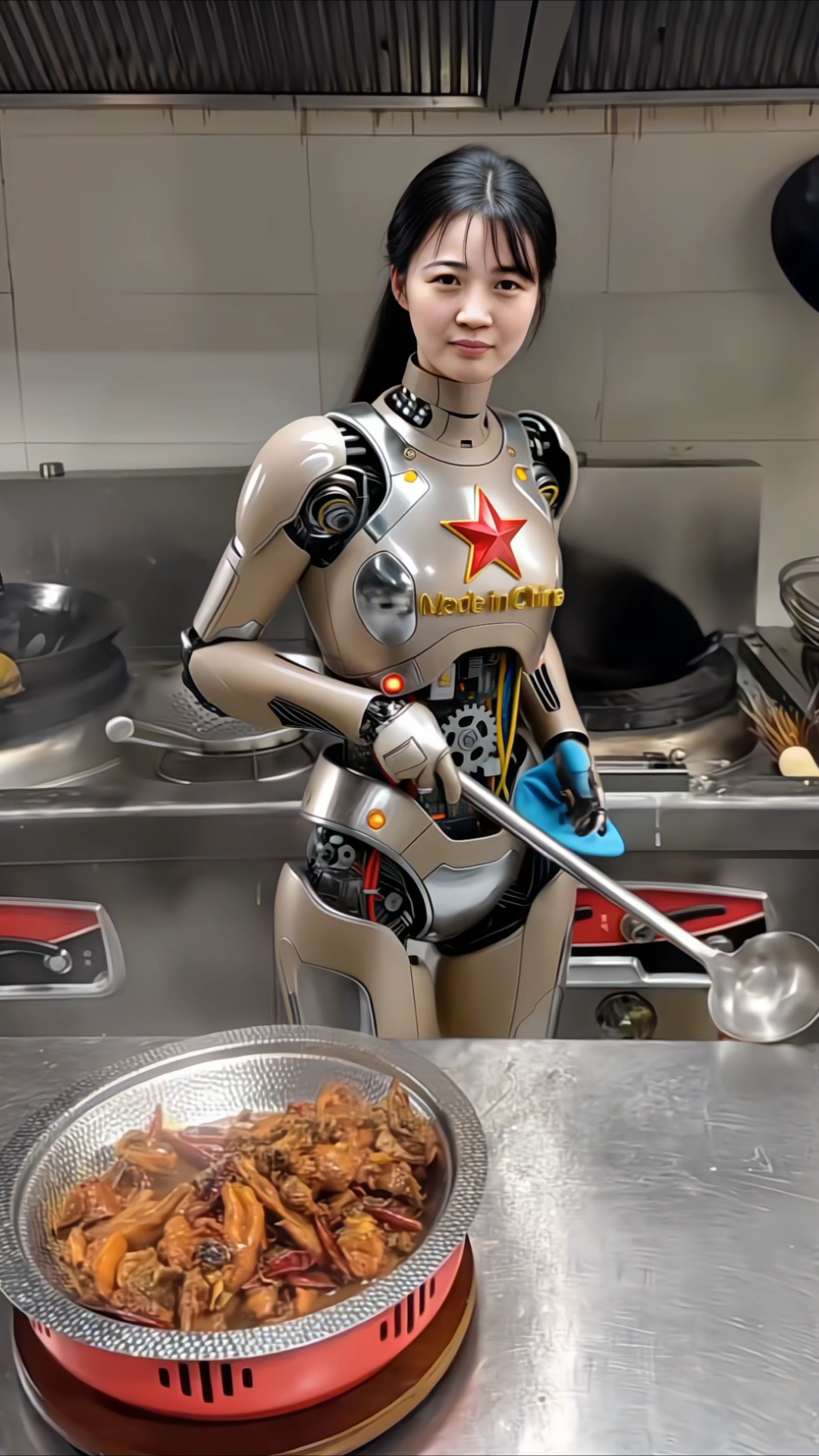机器人美女 厨房炒菜