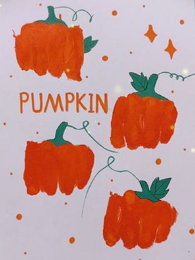 小手刷颜料来拓印可爱的南瓜,简单有趣,快来试试吧!小班美术拓印画 幼儿园手工 一学就会系列