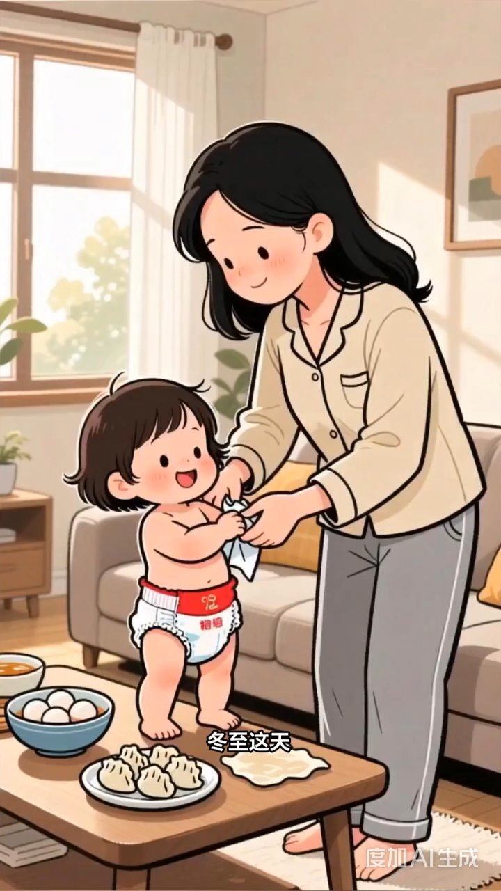 糖糖穿红纸尿裤跳舞,冬至变身汤圆娃娃萌翻全家