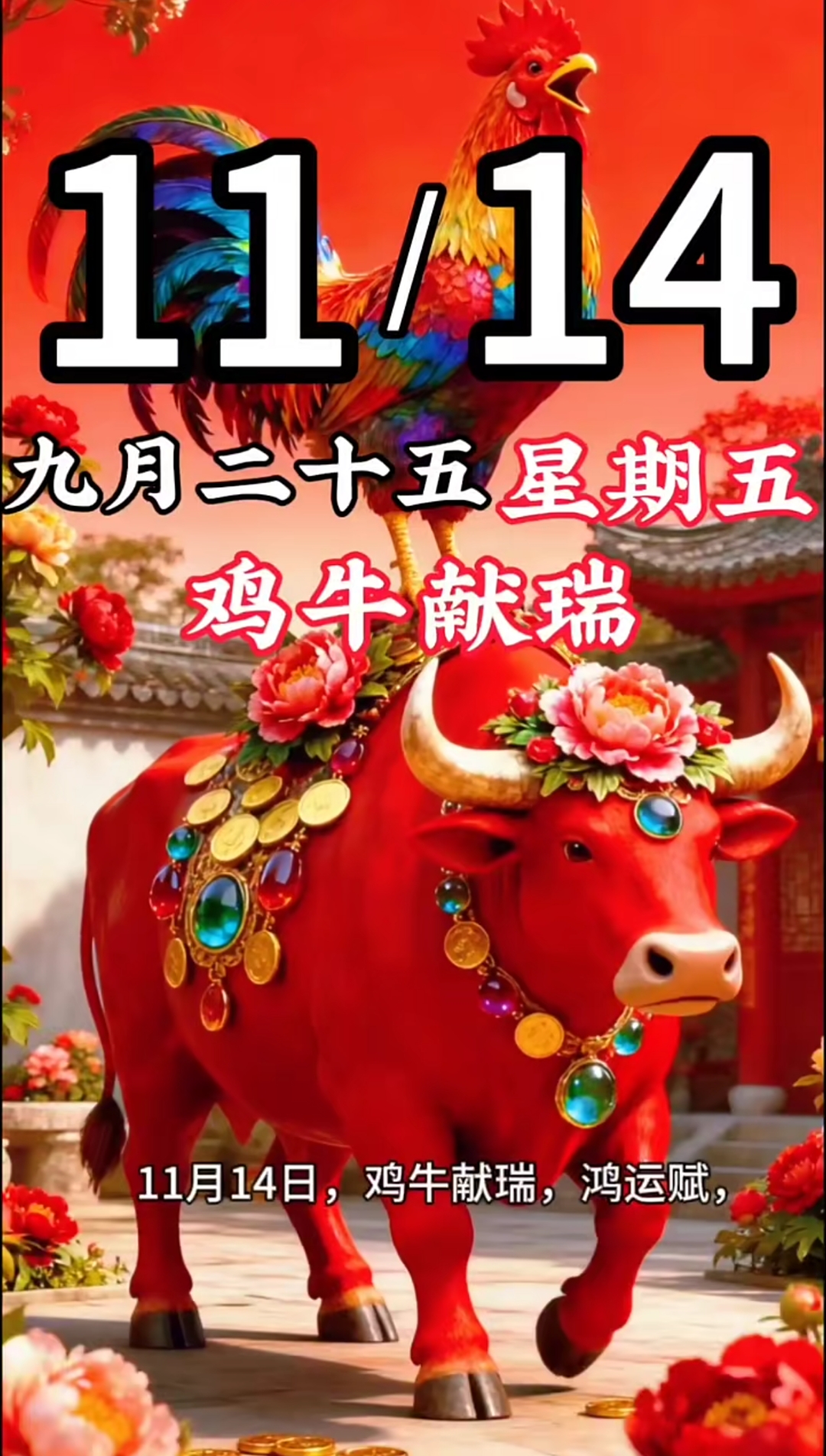 2025年11月14日鸡牛献瑞，鸿运赋，鸡牛献瑞启华章#壁纸