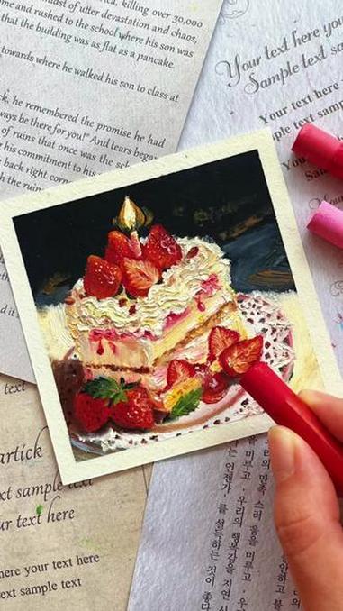 如何用油画棒画一块草莓蛋糕教程来啦 油画棒 油画棒教程 油画棒真好玩 油画棒正确使用方法