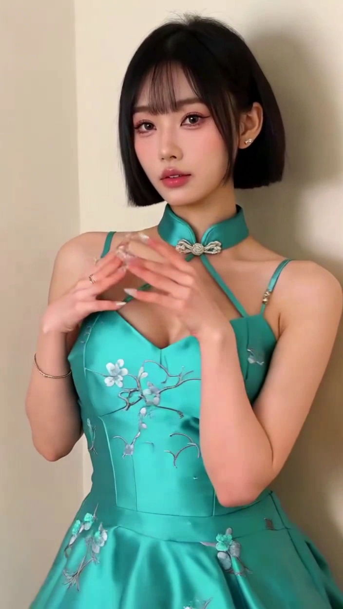 国风汉服(第104集)魅力短发潮流女孩,中式元素时尚蓝裙!