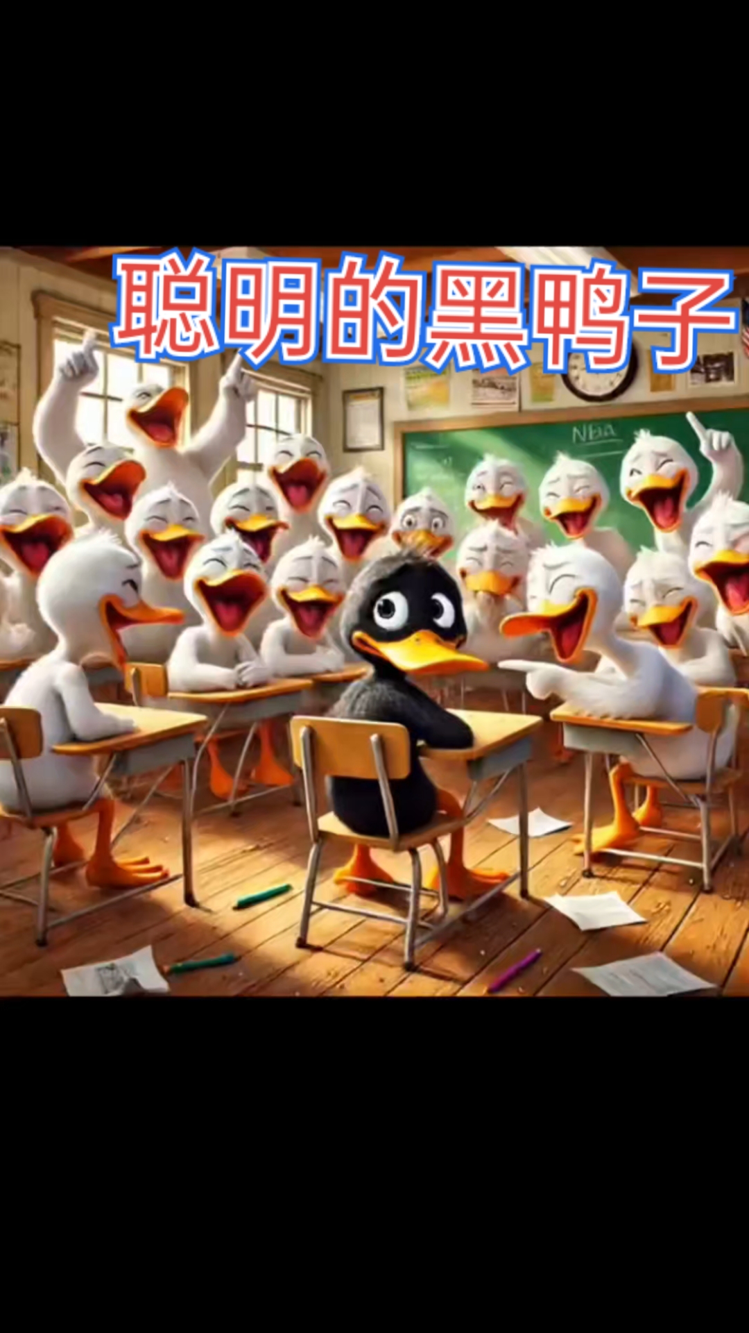 这只黑鸭子果然很聪明,把全班白鸭子染成了黑色,大家都一样黑了