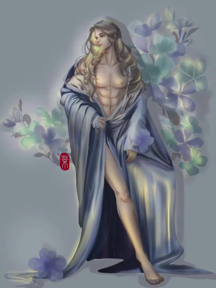 古风男子绘画过程