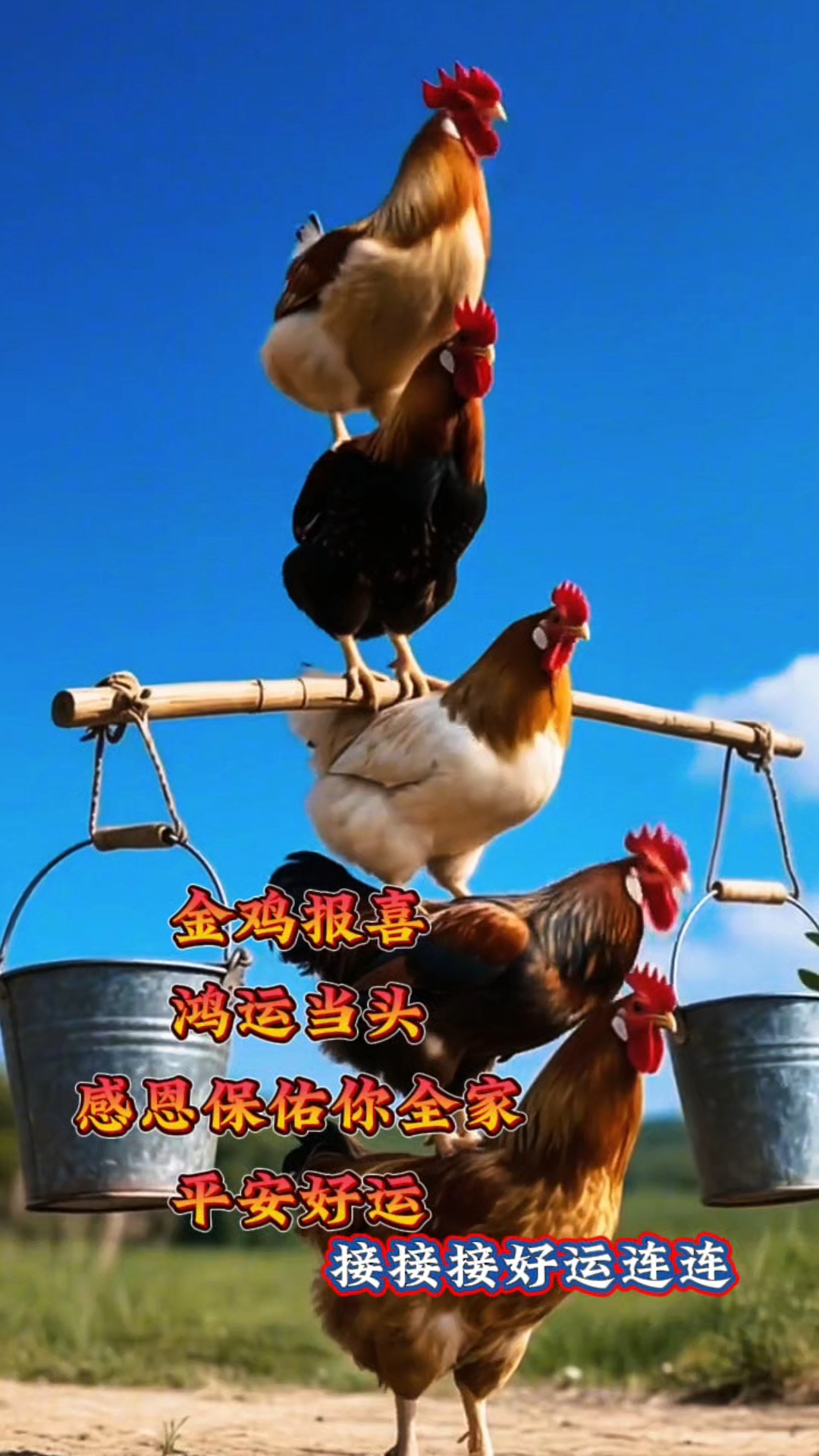 金鸡报喜,鸿运当头感恩保佑你全家平安幸福事事顺遂接接接