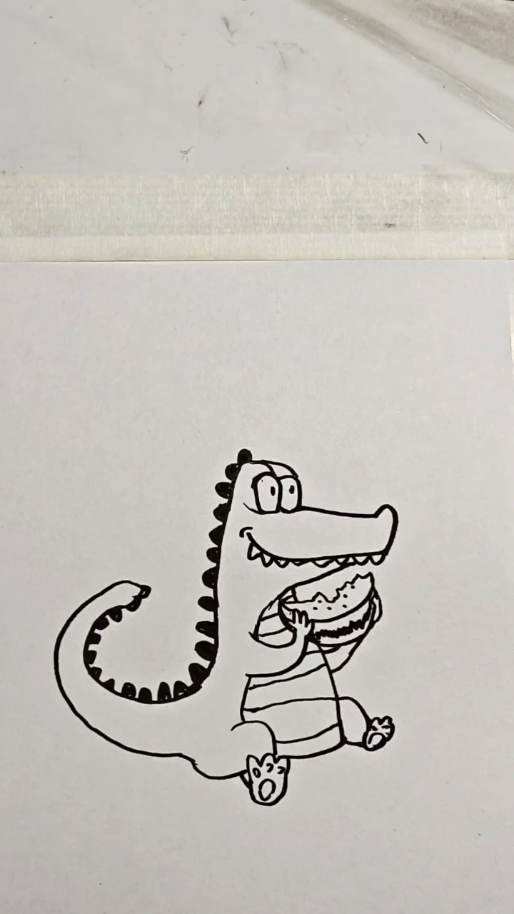 吃西瓜的鳄鱼简笔画绘画过程