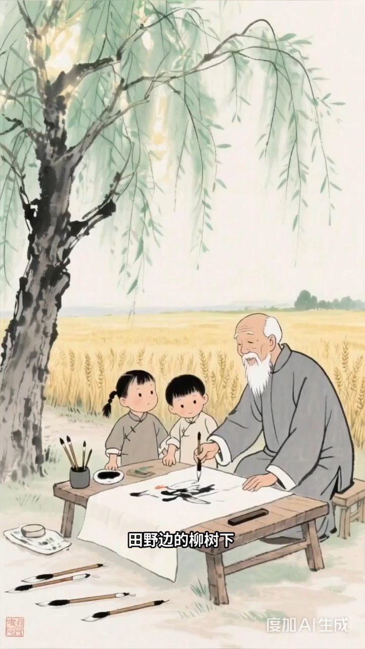 齐白石乡间授艺,孩童笔下虾蟹游动传神