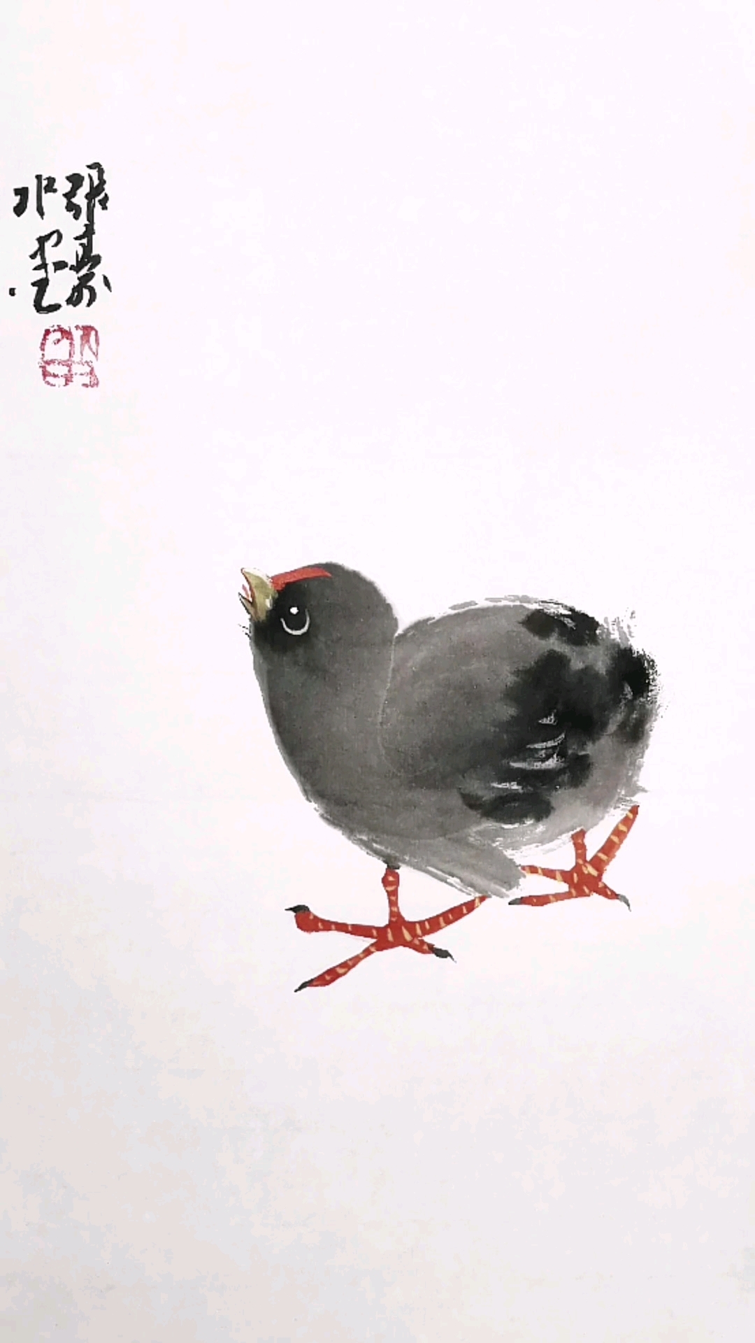 一笔水墨画小鸡