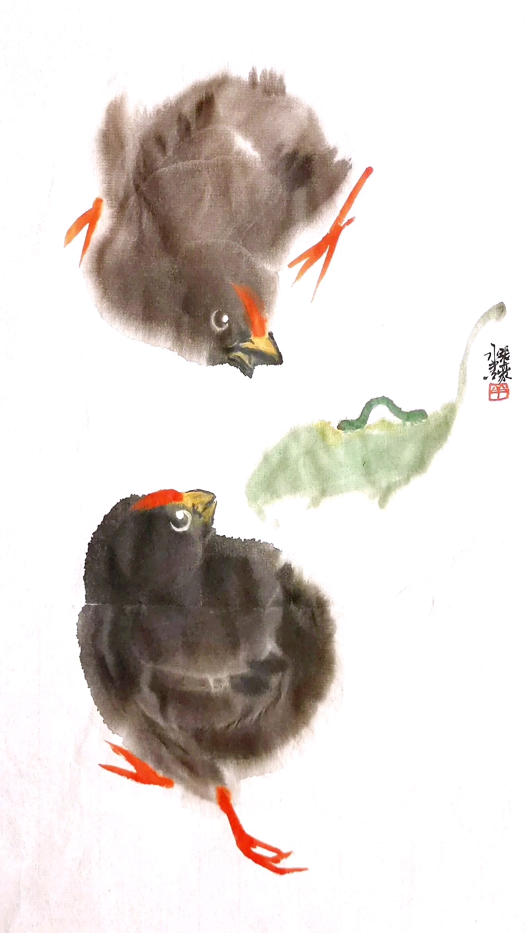 一笔水墨画小鸡