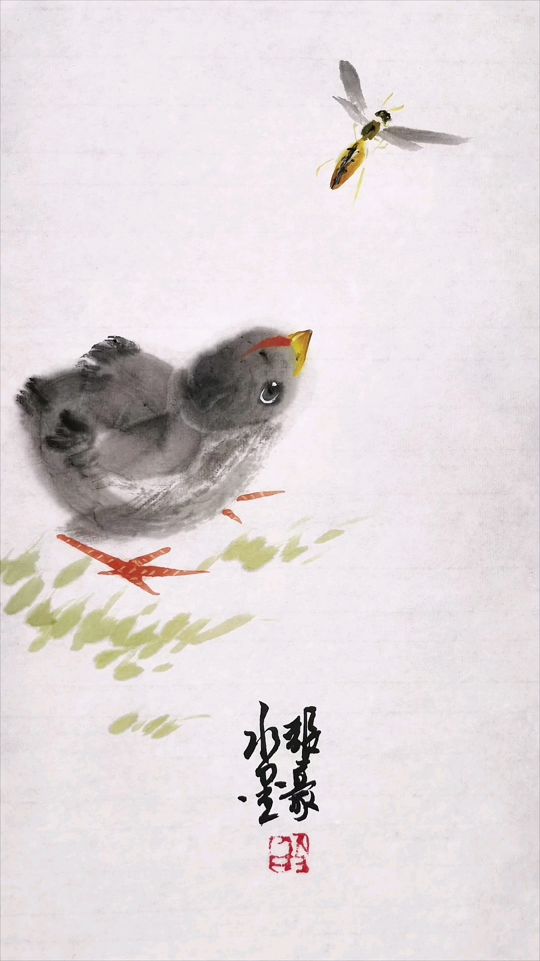 一笔水墨画小鸡