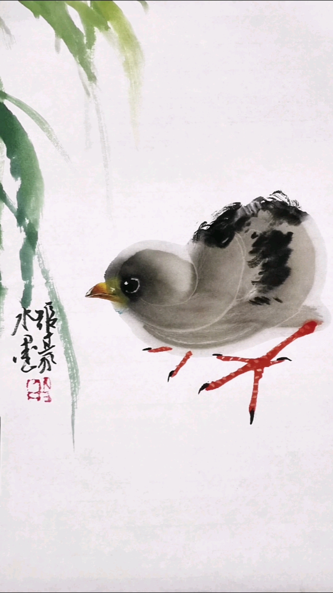 一笔水墨画小鸡
