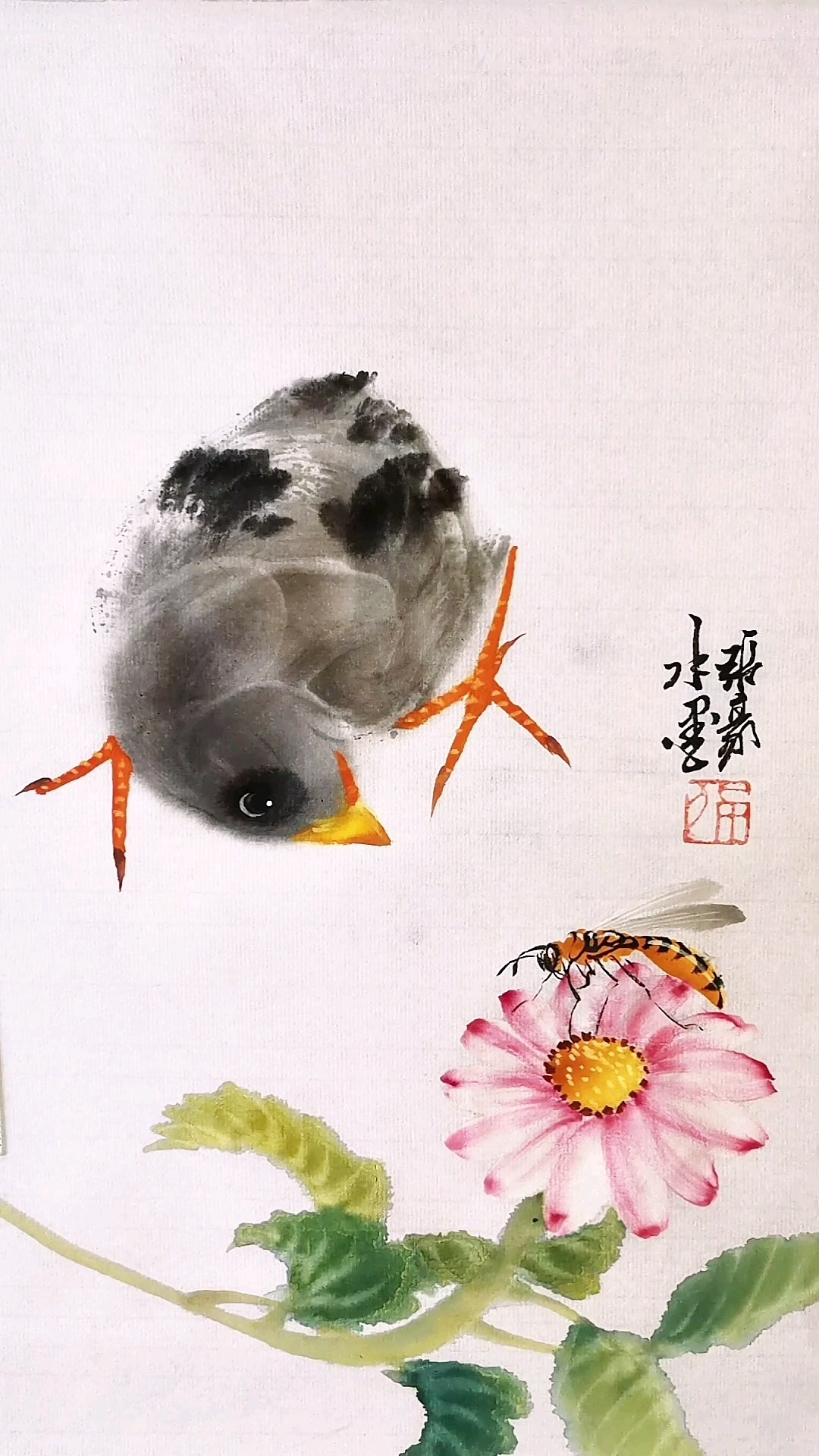 一笔水墨画小鸡