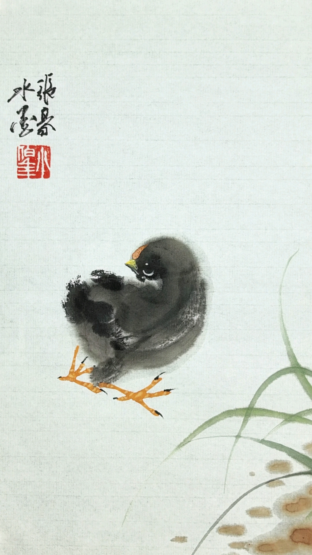 一笔水墨画小鸡