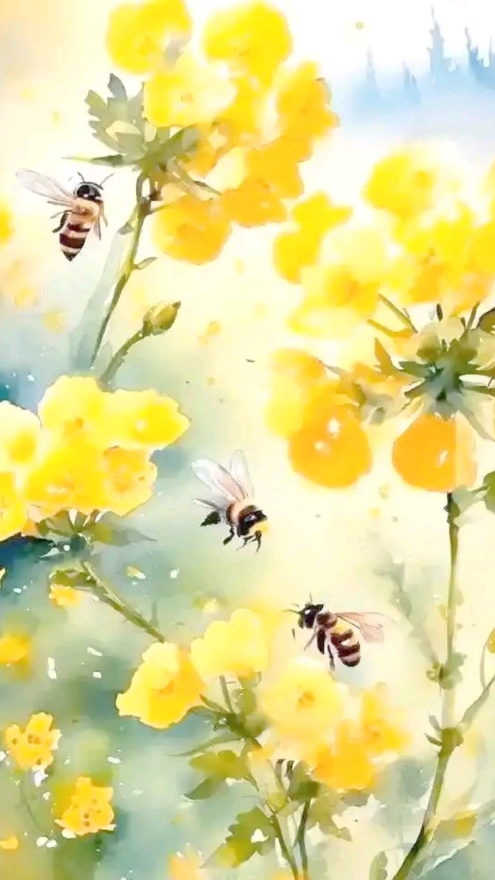 胡立新诗词《贫道子-观油菜花》:油莱花儿开,蜜蜂讨喜彩,黄道吉祥日,金丹徐徐来。#春日采蜜