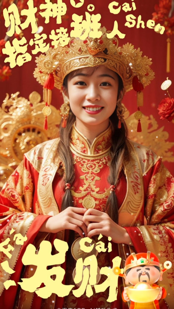 当代国画家徐鹤照片工笔画~财神指定接班人
