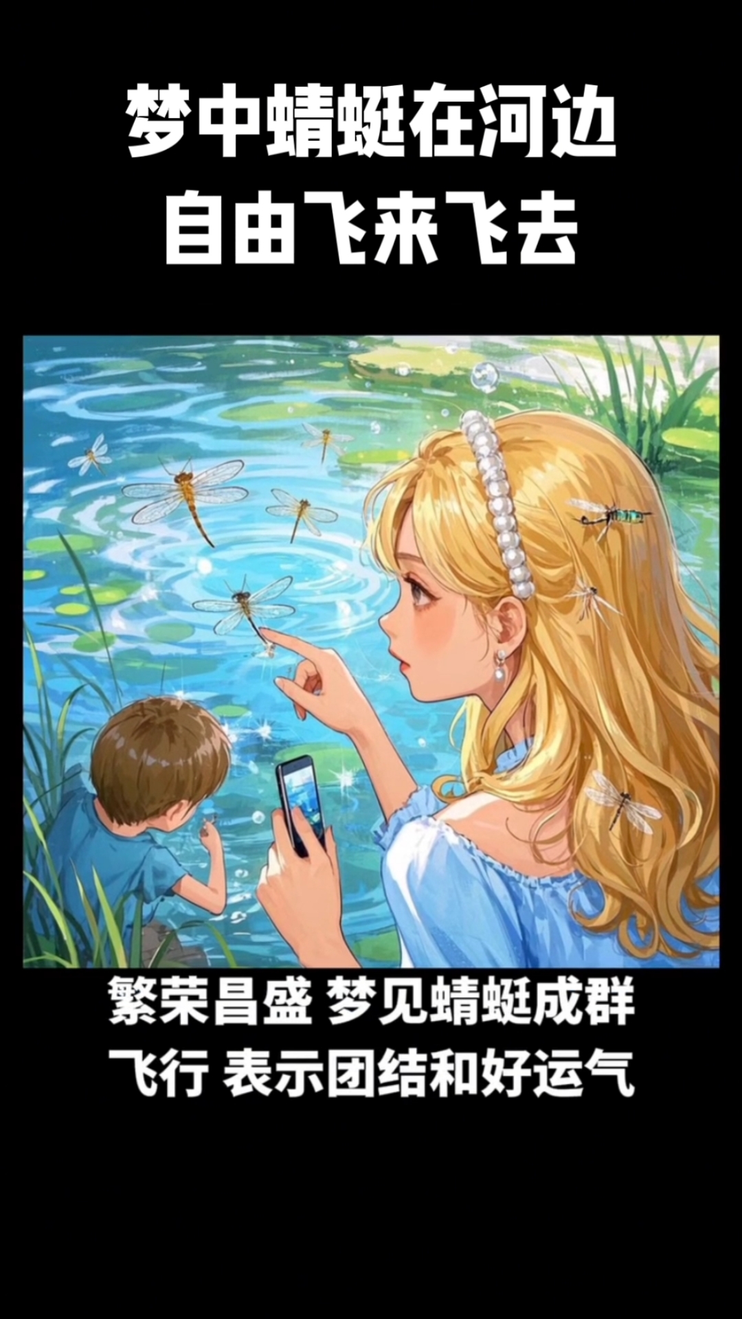梦中蜻蜓在河边自由游来游去