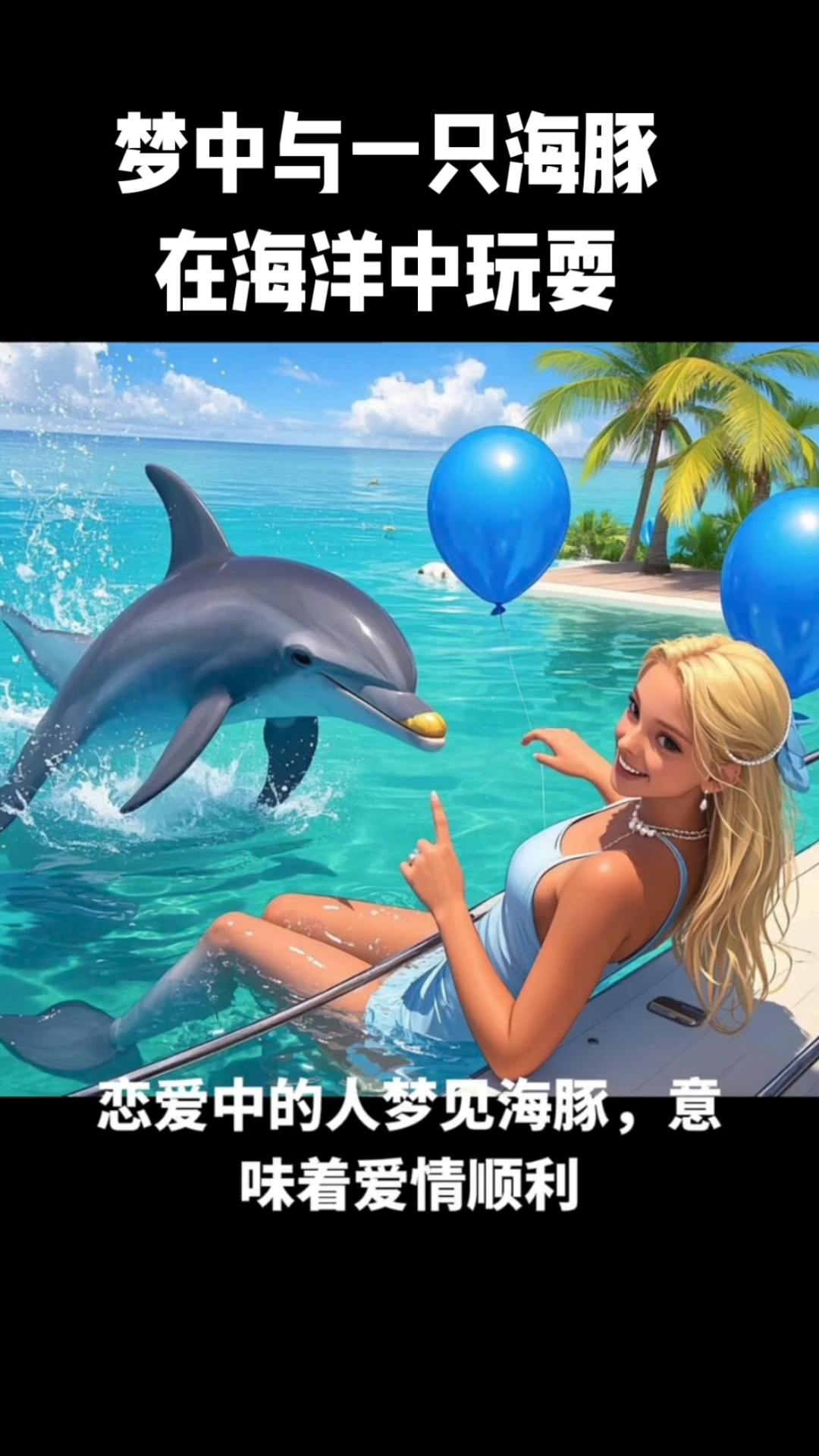 梦中与一只海豚在海洋中玩耍