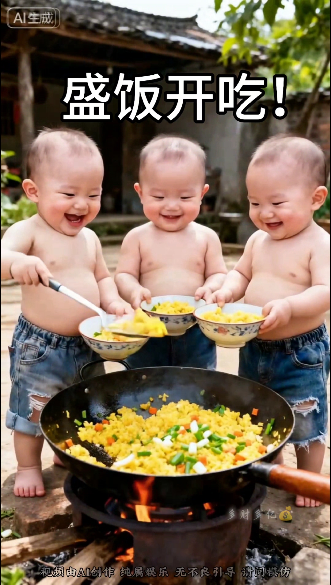 太可爱了!三个萌娃做蛋炒饭有模有样,过程有点搞笑