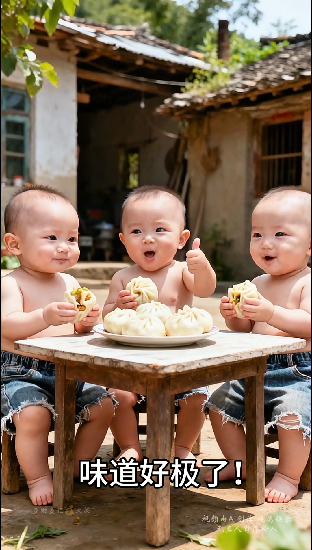 三个可爱萌娃做包子吃,吃的太香了!