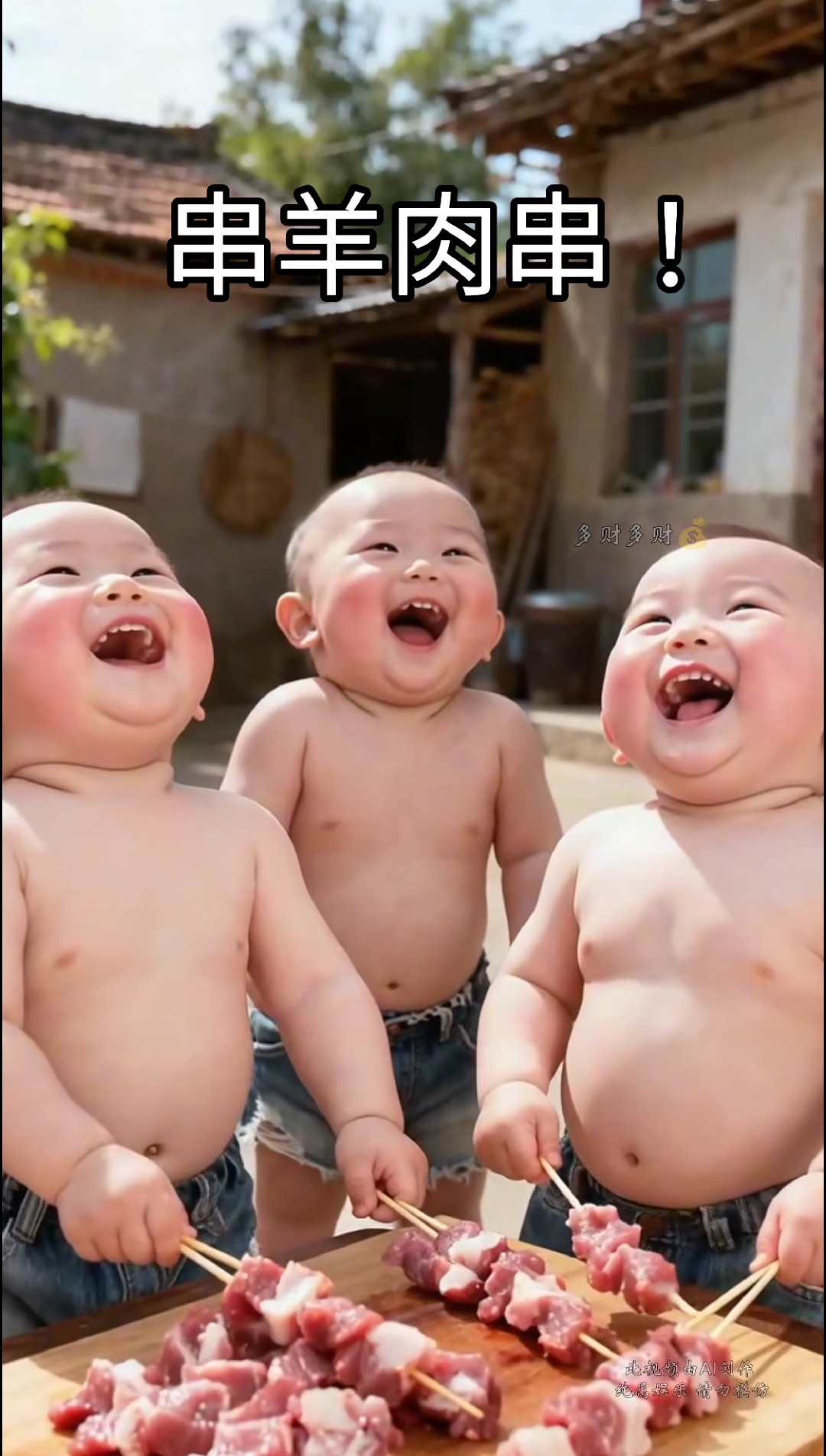 可爱萌娃亲手烤羊肉串吃,看完就饿了!