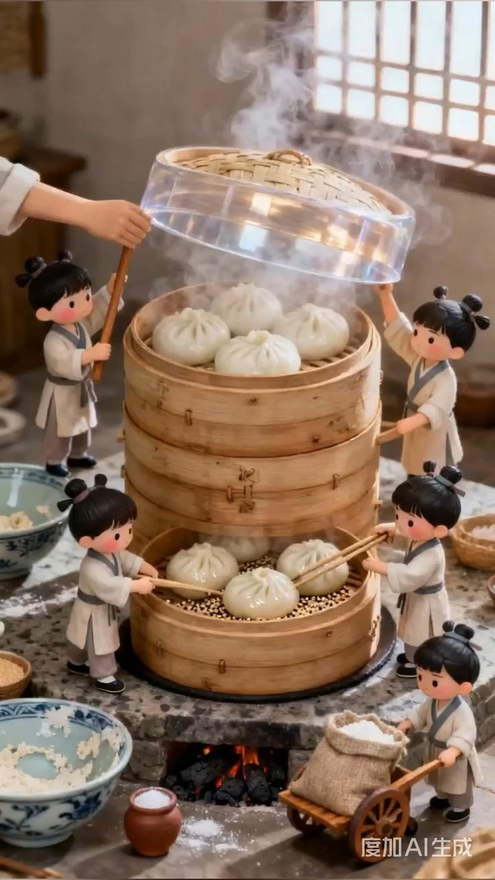 小人国的小可爱们蒸包子,隔着屏幕都想吃