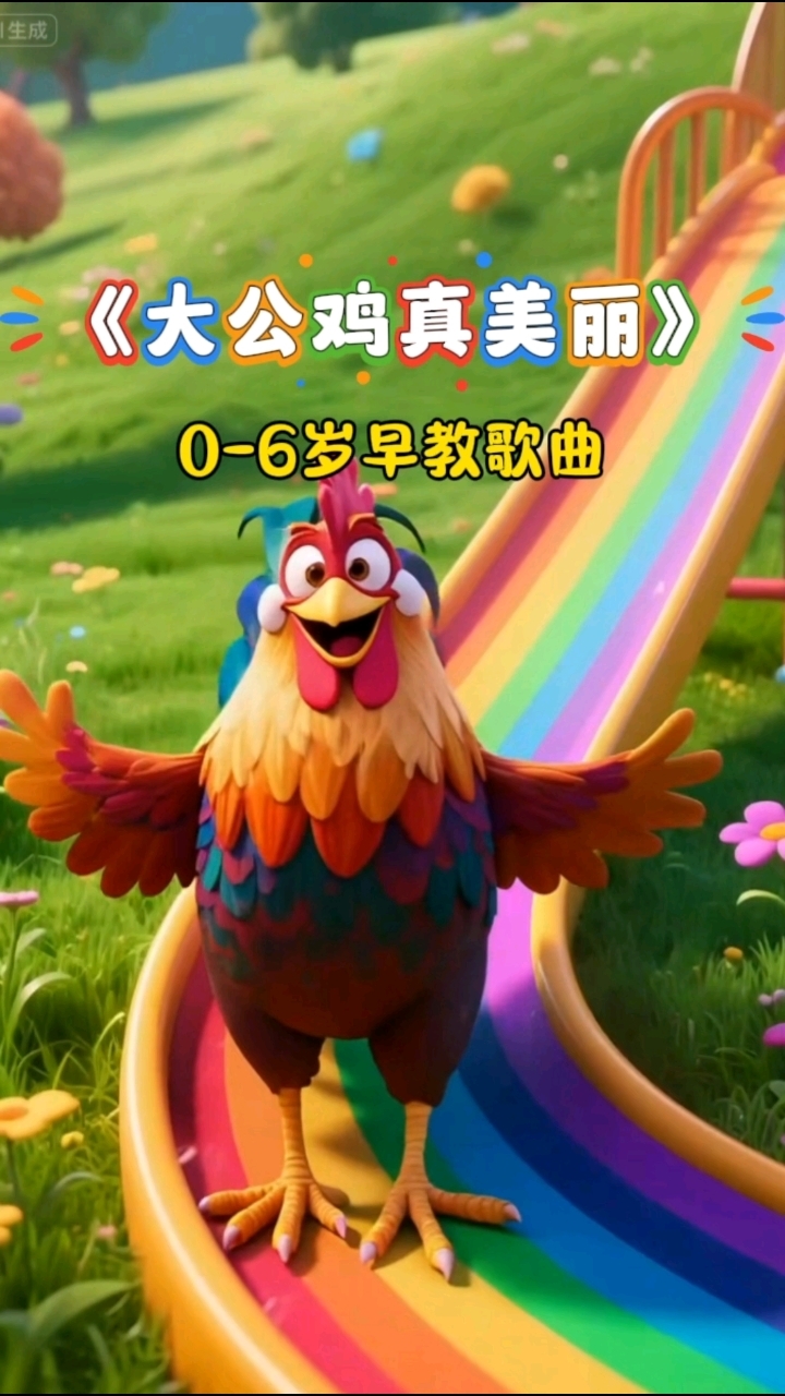 益智早教歌曲《大公鸡真美丽》,大公鸡真美丽,红红鸡冠花花衣