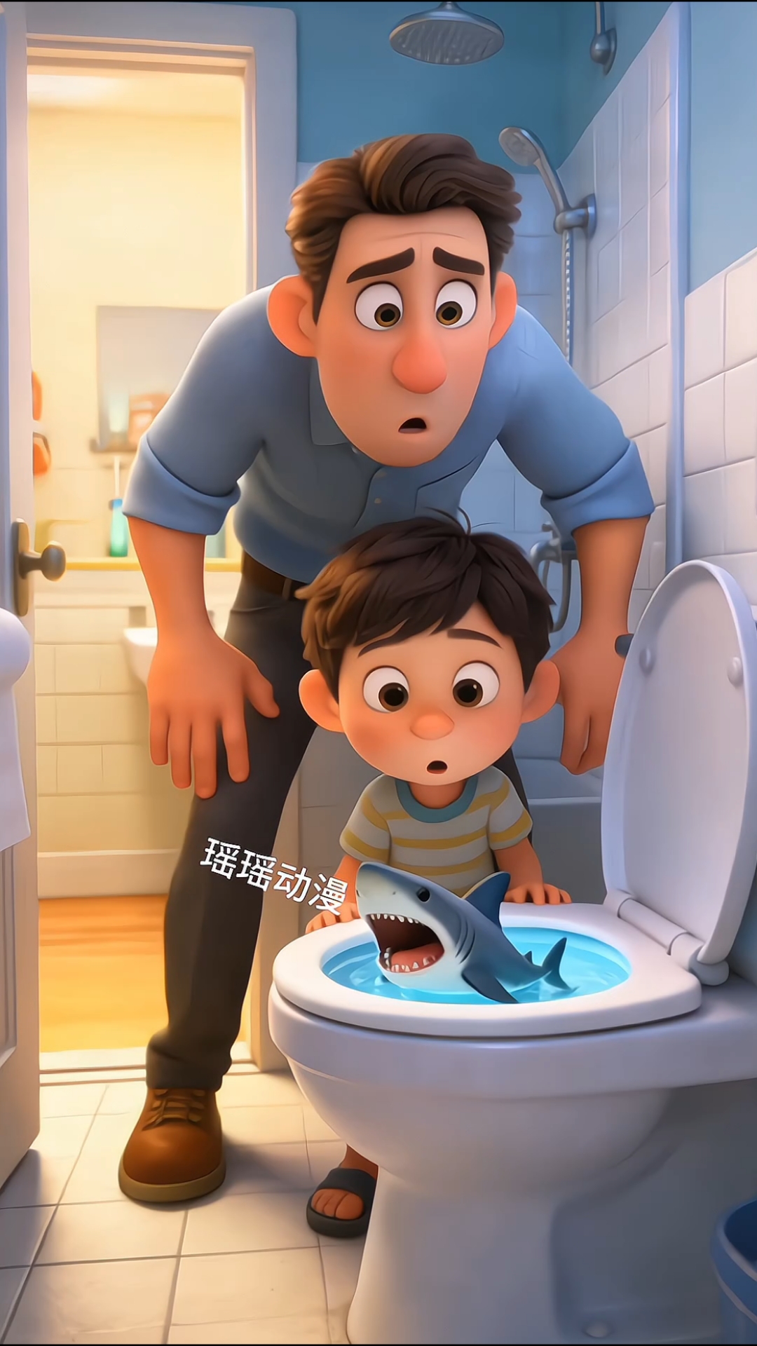 家里的马桶出现了一只鲨鱼