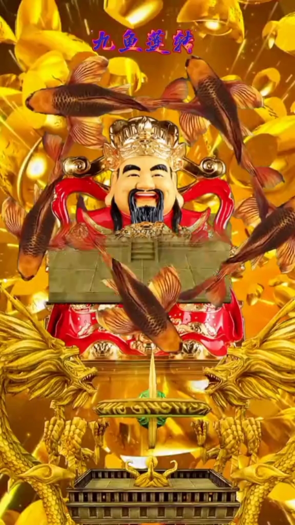 九鱼连转,财神爷祝你好运连连,财源滚滚,暴富暴富