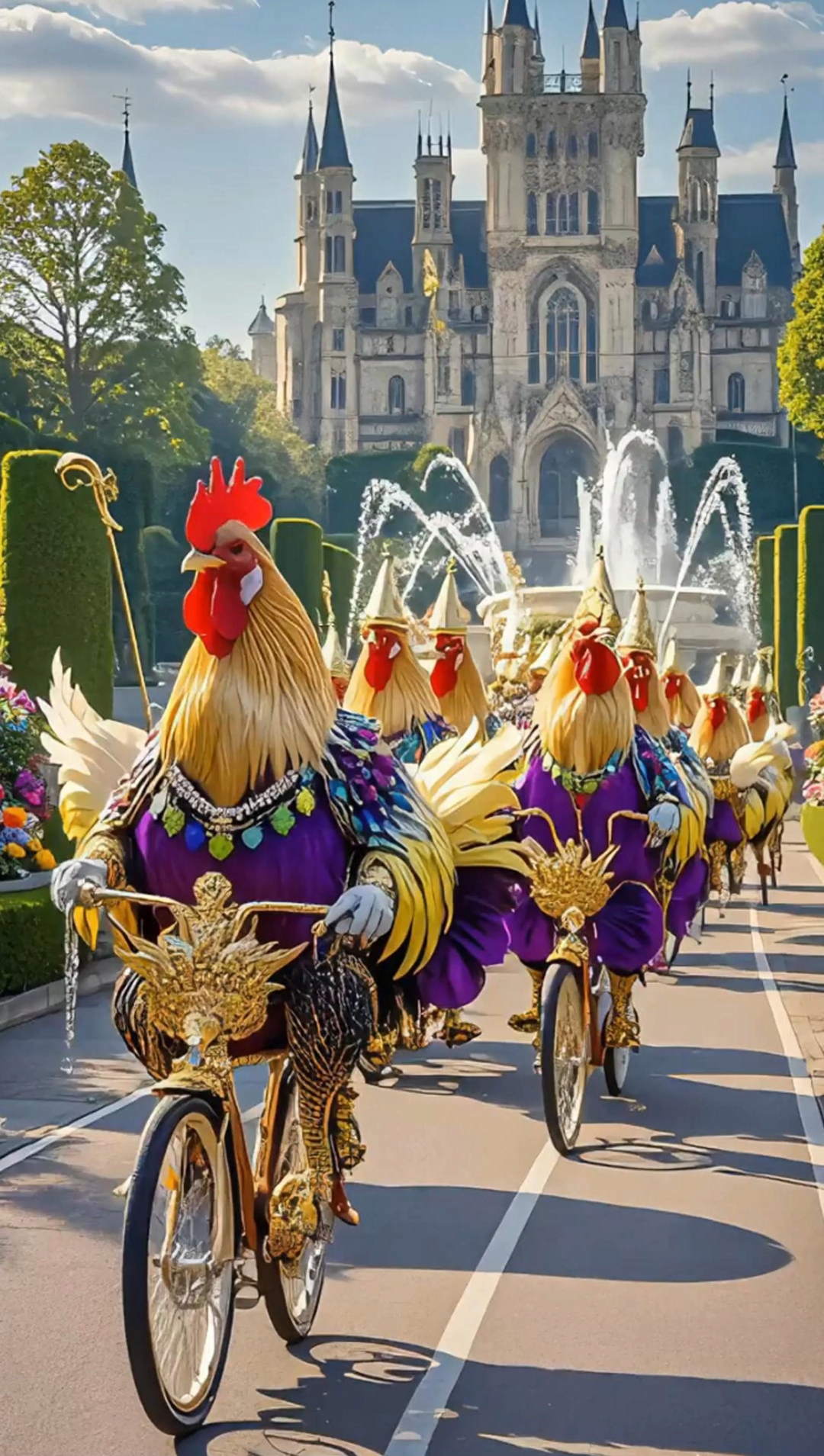 大公鸡穿羽绒服,大公鸡骑车,一起出行#创意 #创意制作 