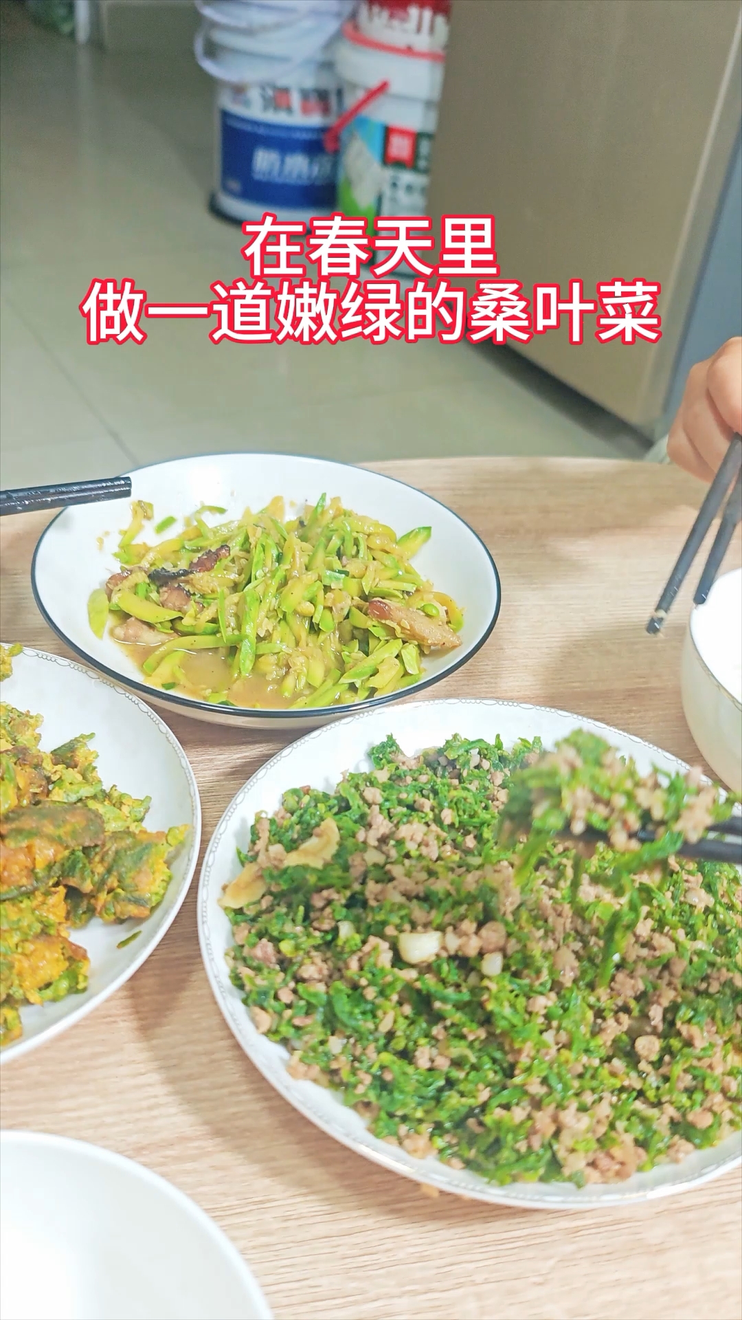 在春天里做一道嫩绿的桑叶菜 桑叶鸡蛋 桑叶炒肉沫#分享家乡美