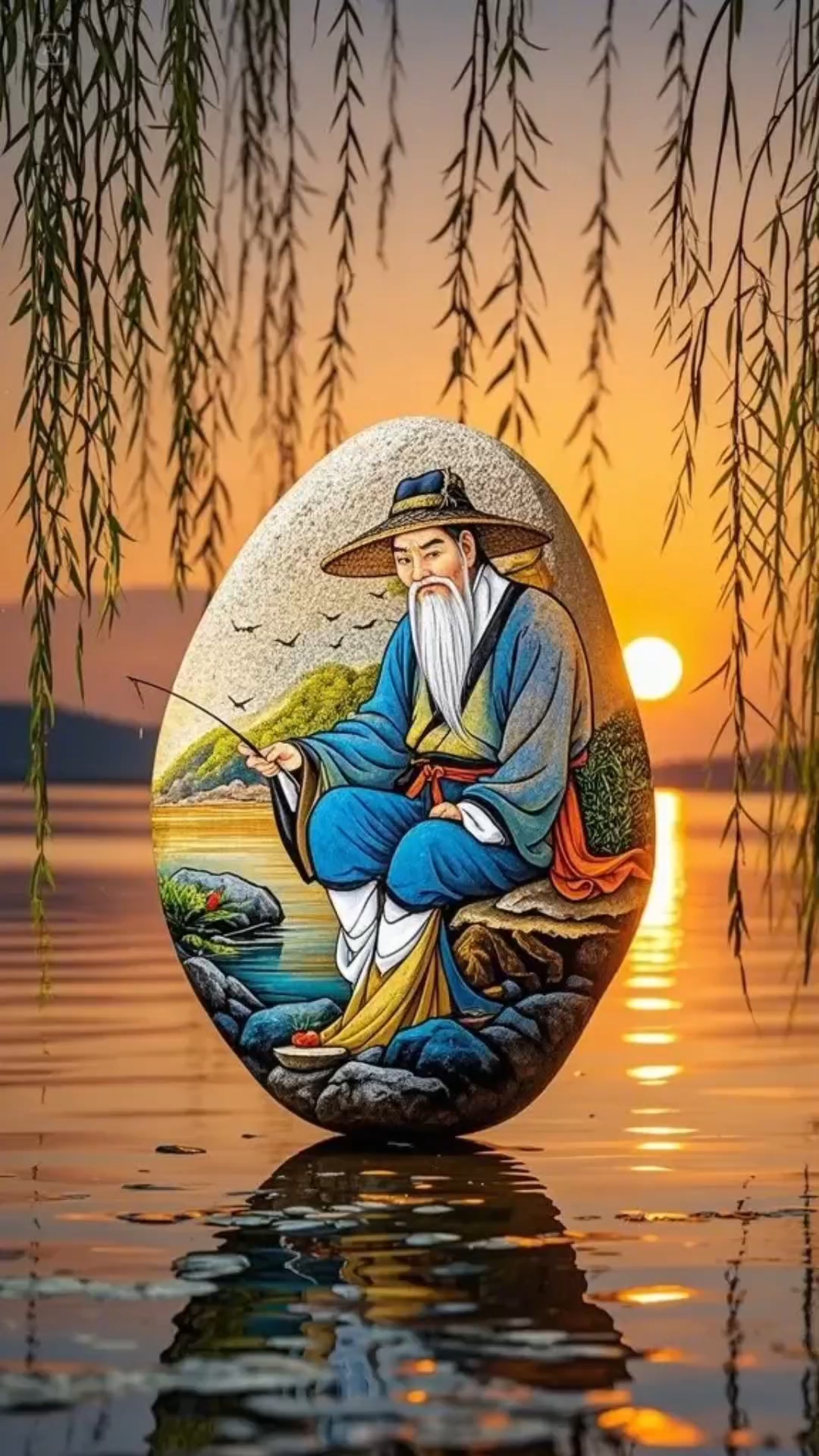石画-姜太公钓鱼