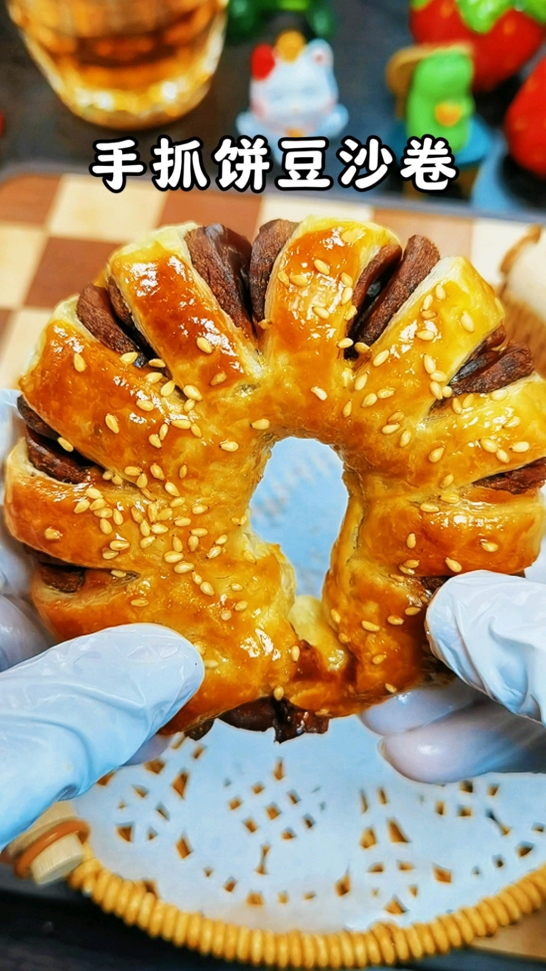 爆浆豆沙酥卷,手抓饼卷入红豆沙,烤箱烤出千层酥