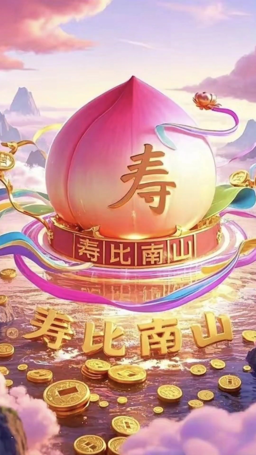 寿星送蟠桃,健康又长寿,百病尽消散,快乐似神仙。