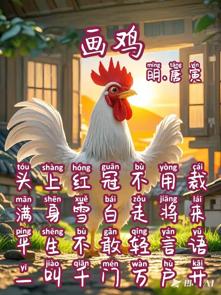 课本里的古诗词-小学一年级下册 《画鸡》明.唐寅