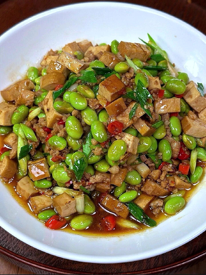 肉末炒毛豆香干,好吃不长肉!
