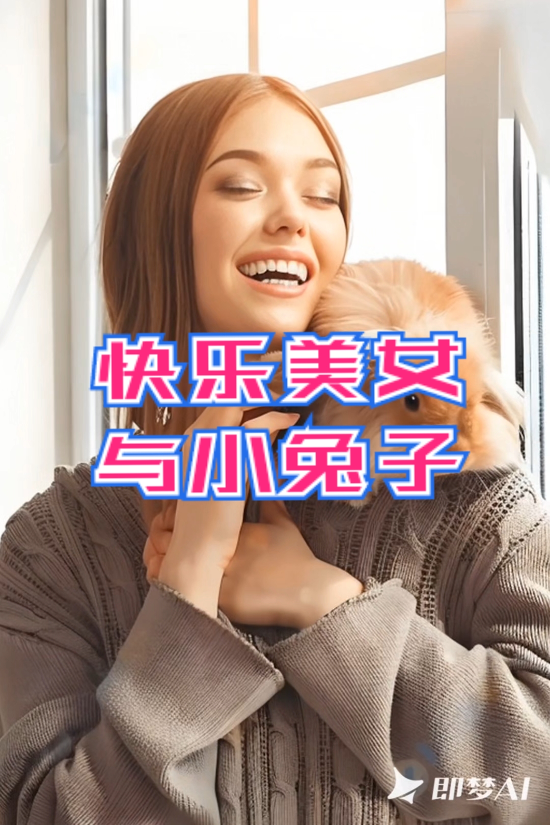 快乐美女与小兔子,由图片生成视频,Ai制作