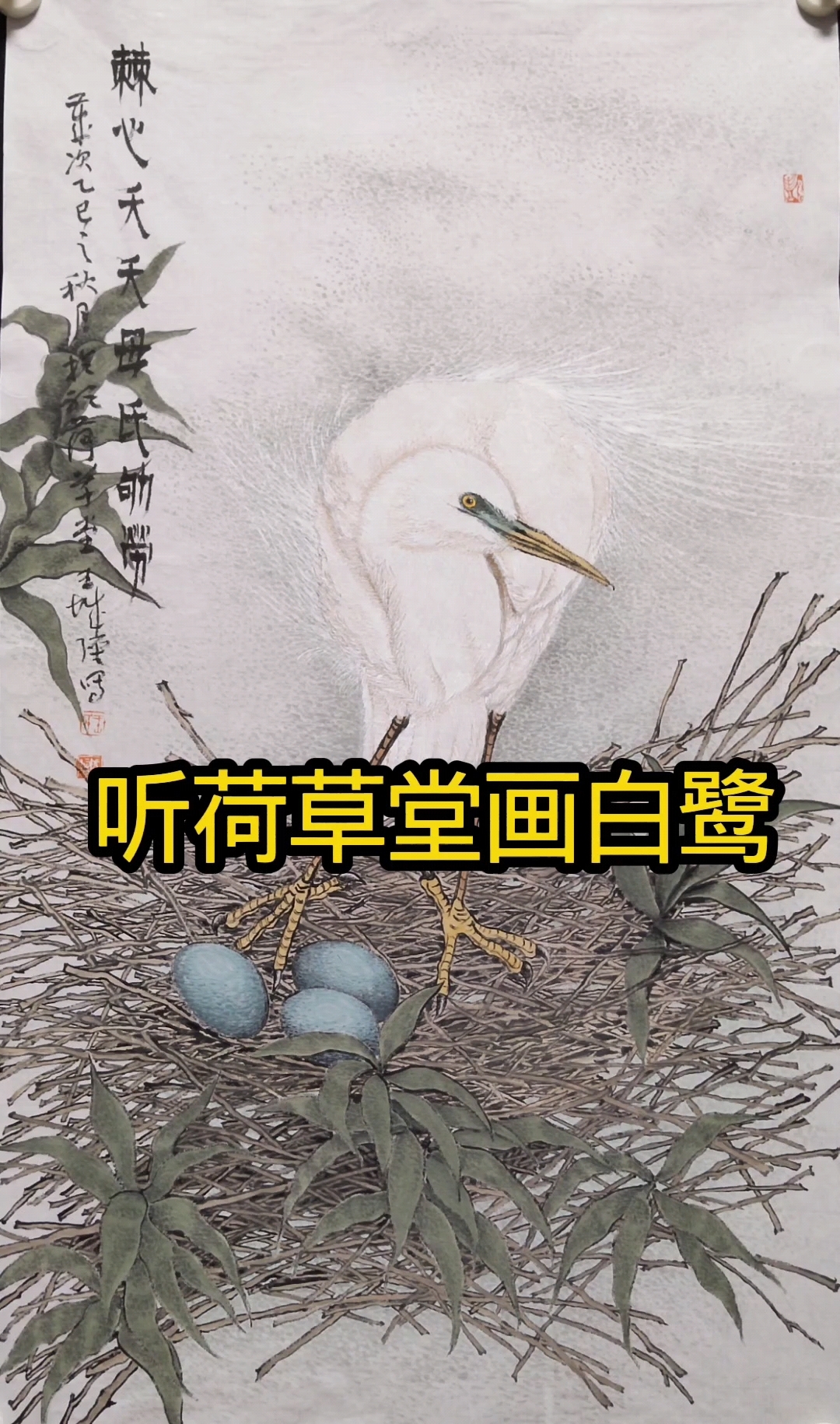 听荷草堂工笔画白鹭