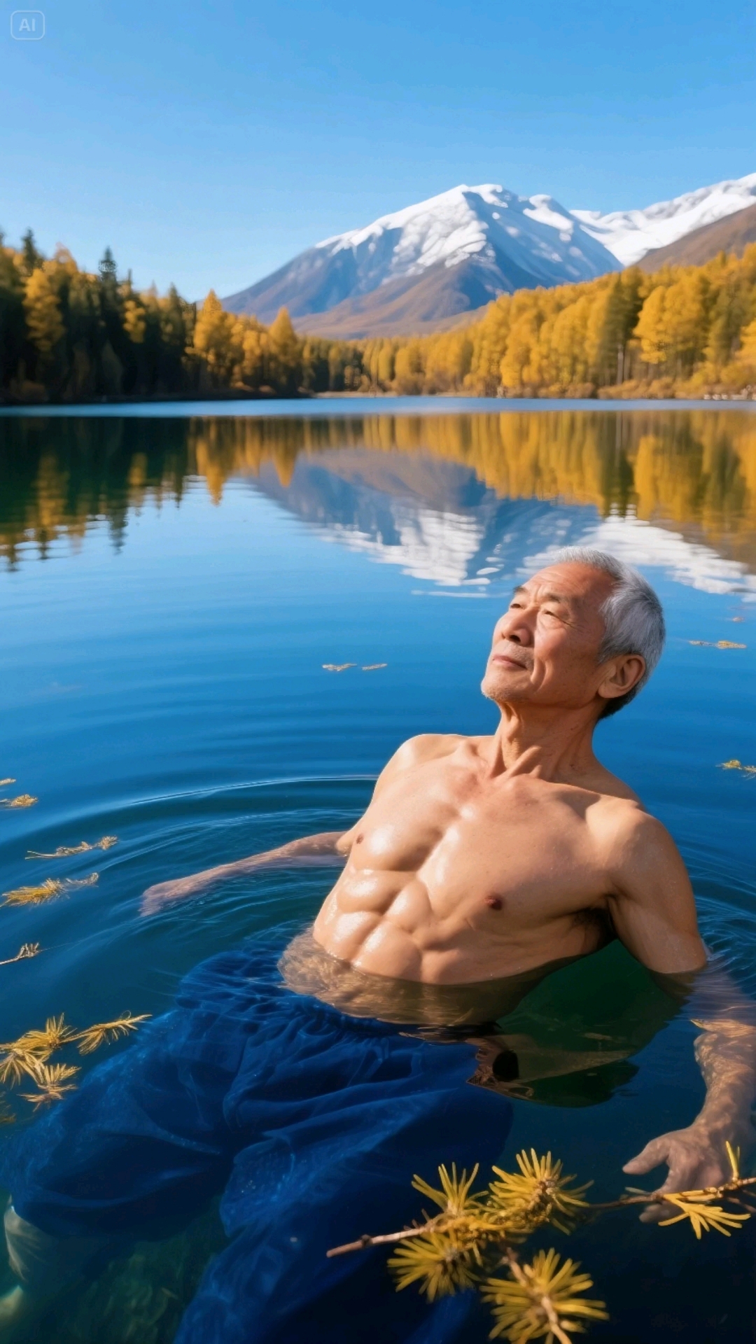 赤膊跃入碧琉璃,惊散锦鲤偷天光 