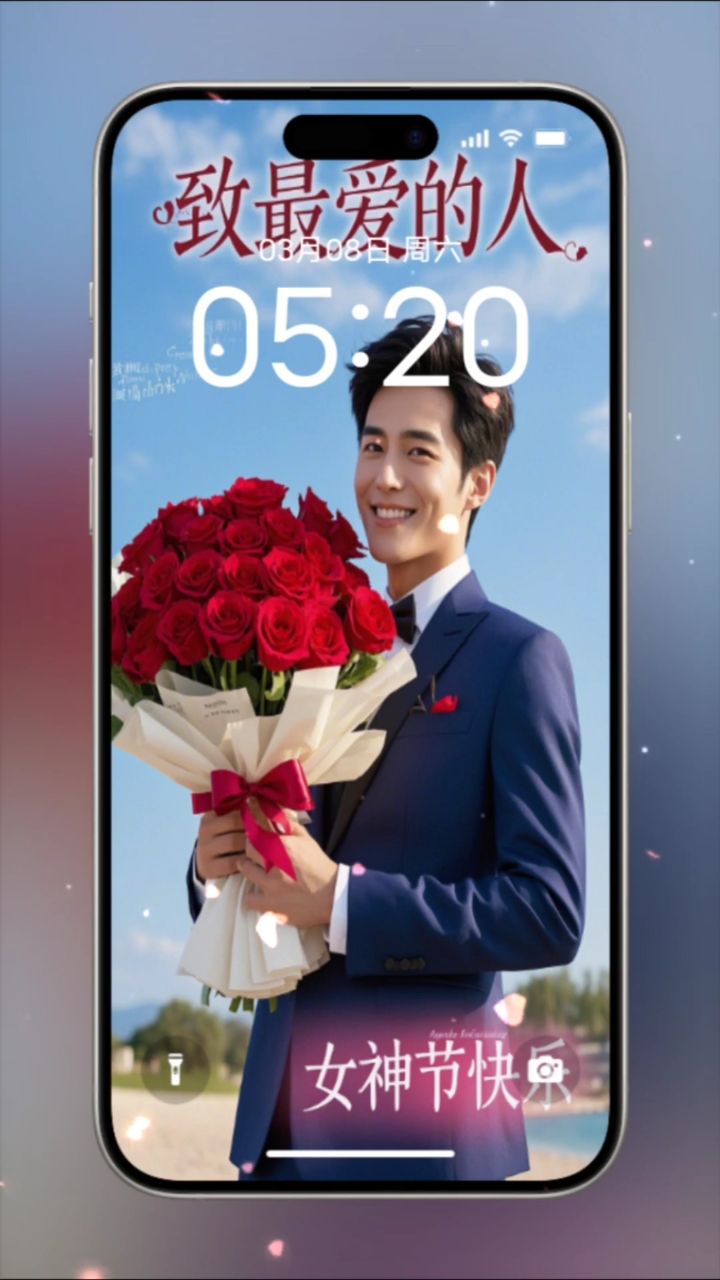 38女神节快乐,玫瑰花+致最爱的人,手机壁纸温暖了你我