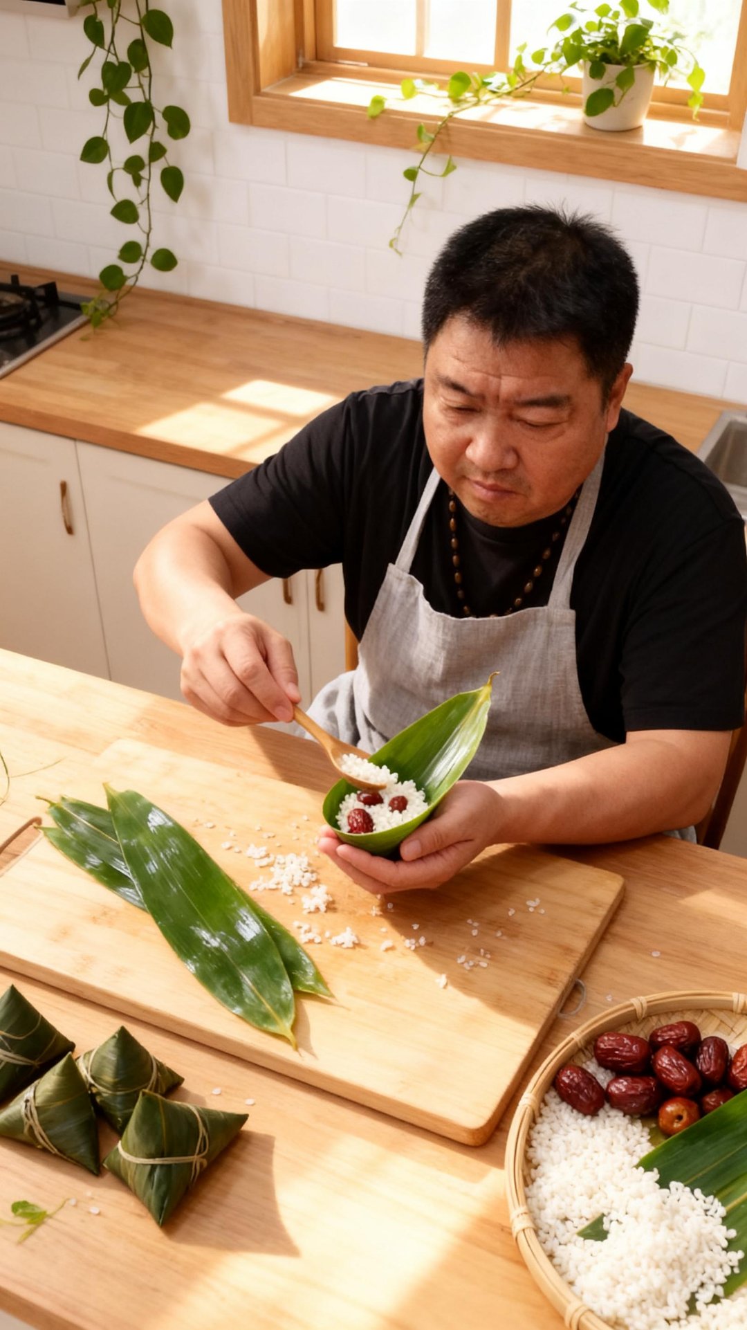 传统习俗，手工制作糯米粽子
