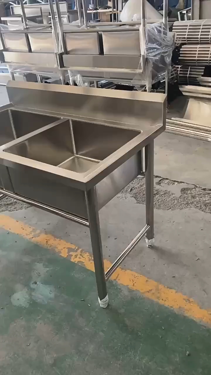 商用不锈钢水池洗碗小双槽双眼洗菜池带支架食堂学校白钢水槽定做