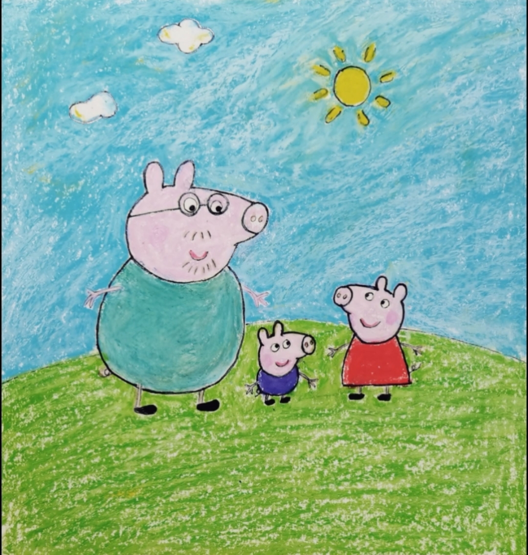 儿童蜡笔画《小猪佩奇》#儿童创意绘画#一起来画画吧